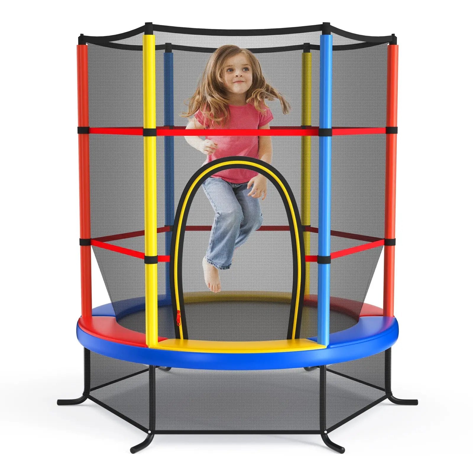 55 Inch Kids Recreational Trampoline Bouncing Jumping Mat with Enclosure Net by DirectDeals
