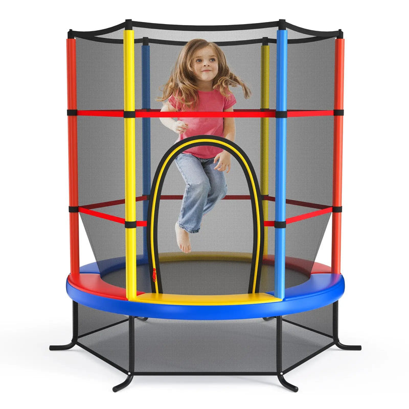 55 Inch Kids Recreational Trampoline Bouncing Jumping Mat with Enclosure Net by DirectDeals
