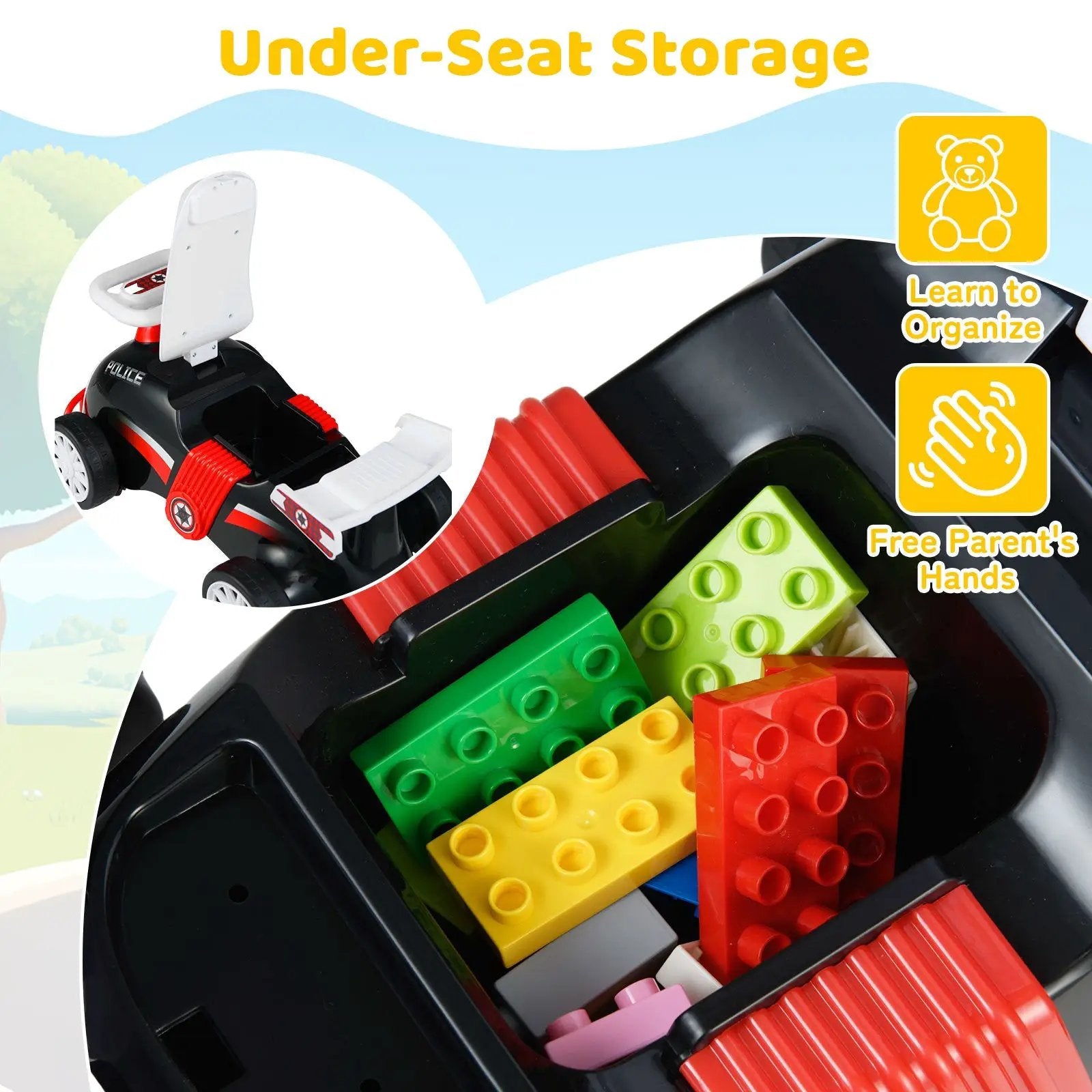 Kids Ride On Car Sliding Toy with Music and Under-Seat Storage by DirectDeals
