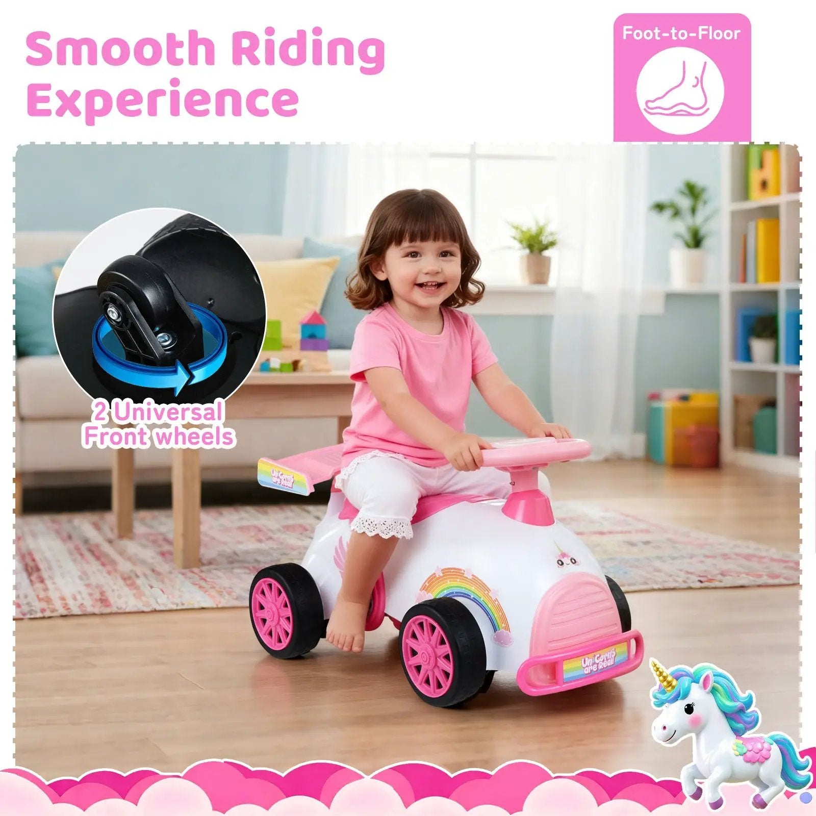 Kids Ride On Car Sliding Toy with Music and Under-Seat Storage by DirectDeals
