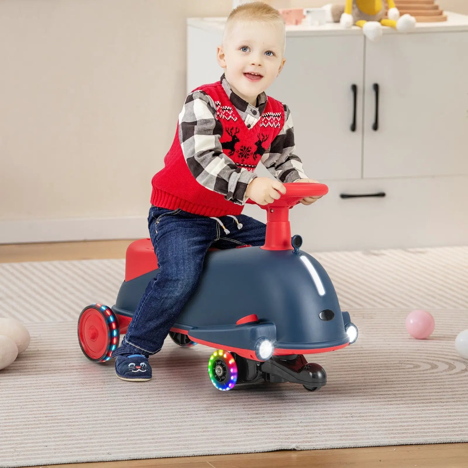 6V Kids Ride On Drifting Wiggle Car 2 in 1 with Music and Pedal and Dolphin-like Design-Blue by DirectDeals