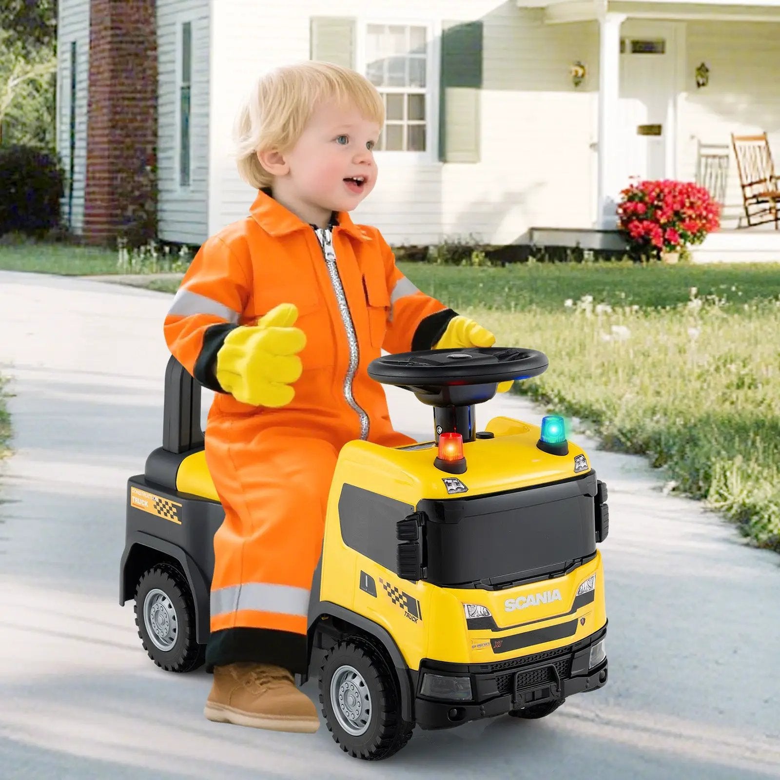 Kids Ride On Push Car Licensed SCANIA Truck Toy with Steering Wheel and Music by DirectDeals