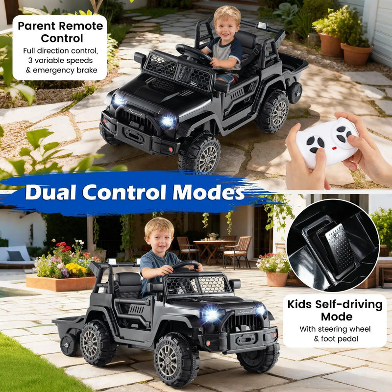 Kids Ride On UTV Car with Detachable Trailer 12V Battery Powered Ride On Truck by DirectDeals
