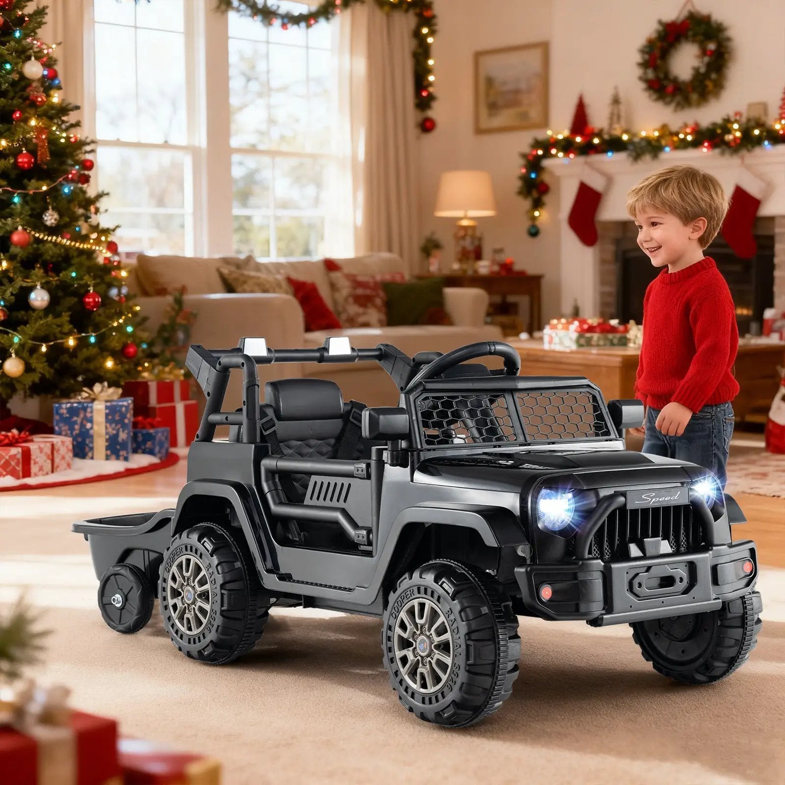 Kids Ride On UTV Car with Detachable Trailer 12V Battery Powered Ride On Truck by DirectDeals