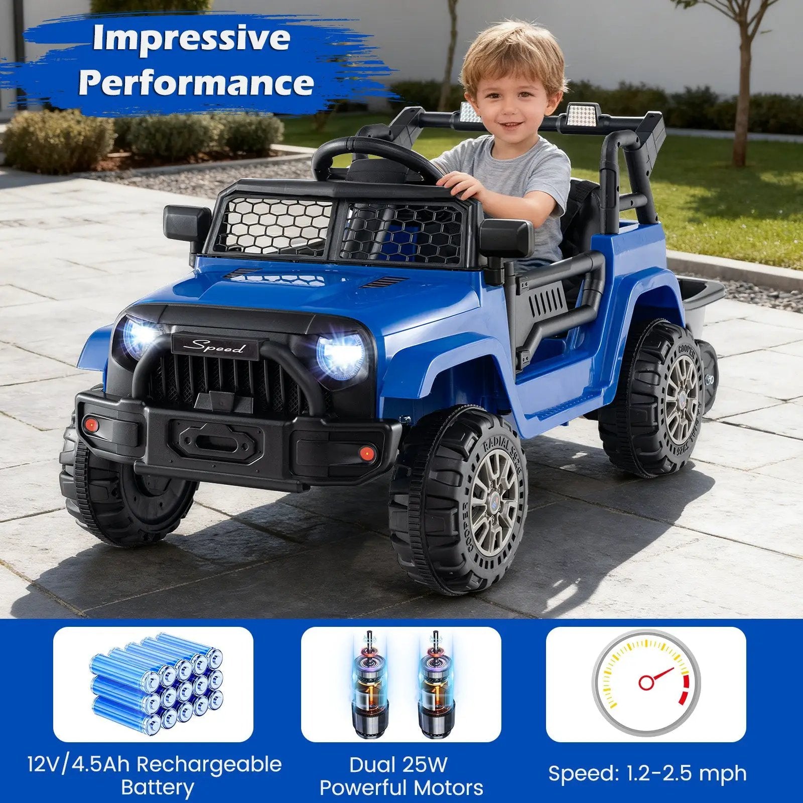 Kids Ride On UTV Car with Detachable Trailer 12V Battery Powered Ride On Truck by DirectDeals