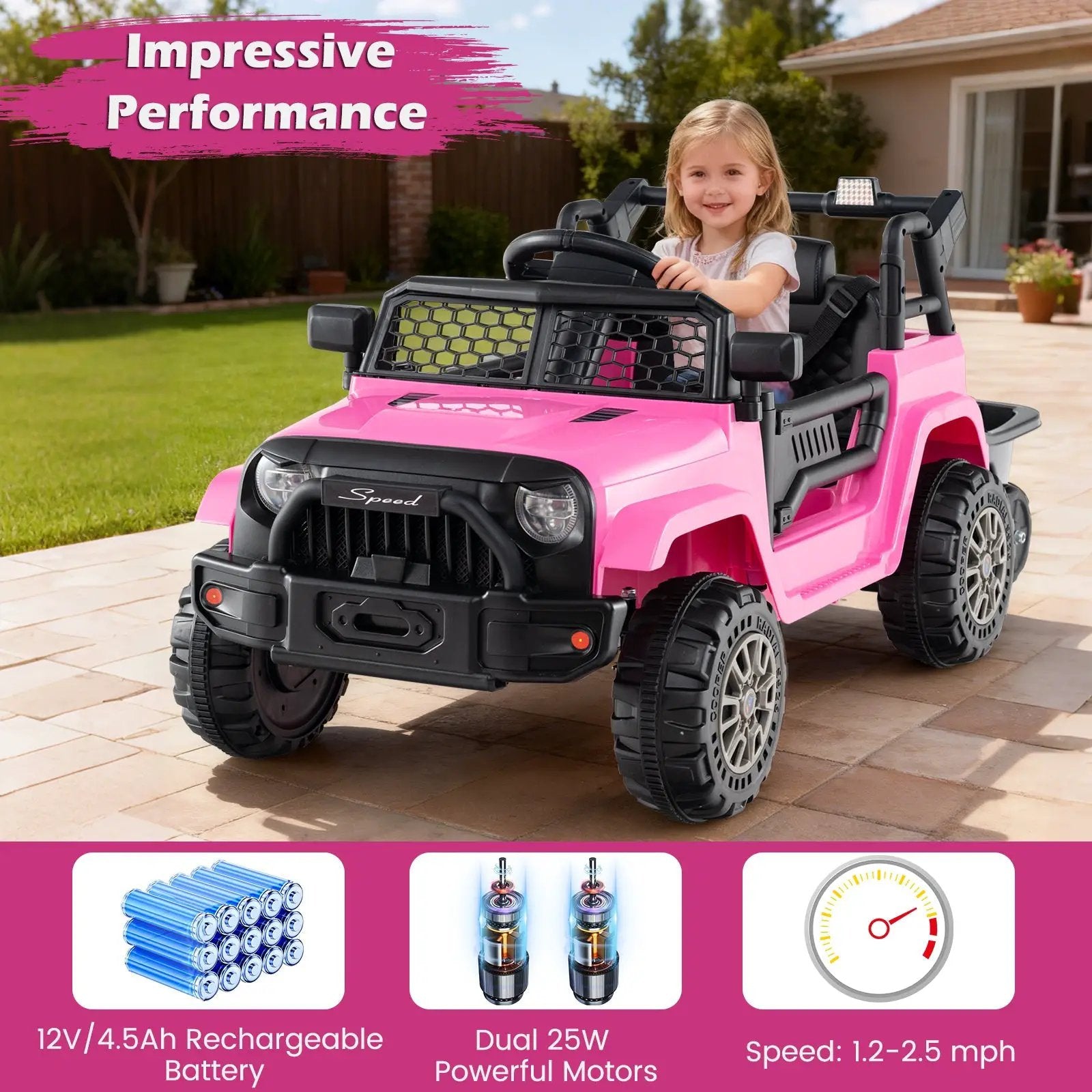 Kids Ride On UTV Car with Detachable Trailer 12V Battery Powered Ride On Truck by DirectDeals