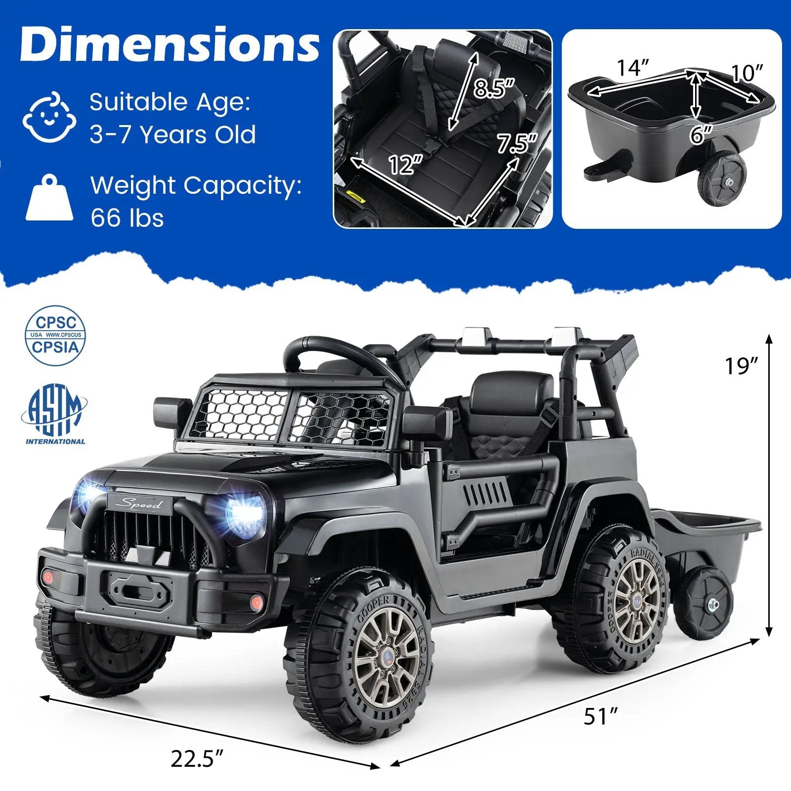 Kids Ride On UTV Car with Detachable Trailer 12V Battery Powered Ride On Truck by DirectDeals