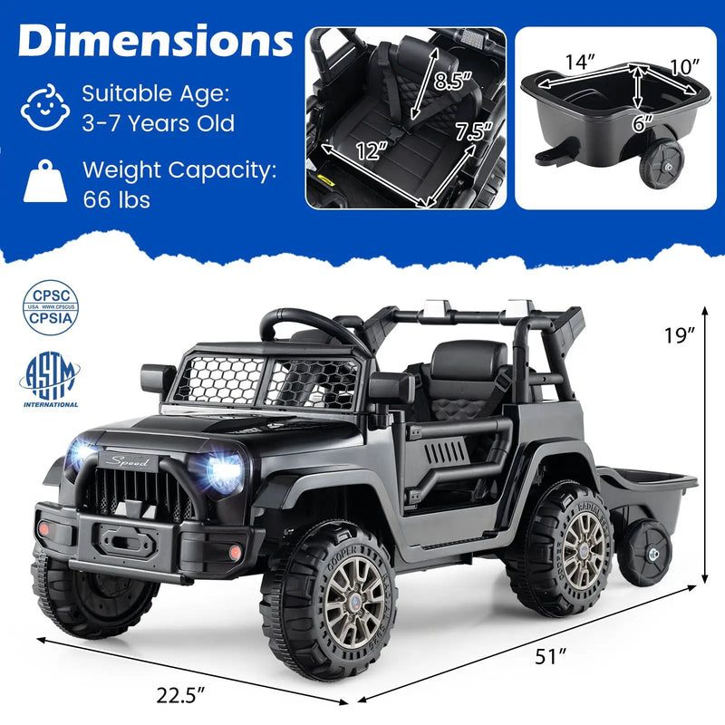 Kids Ride On UTV Car with Detachable Trailer 12V Battery Powered Ride On Truck by DirectDeals