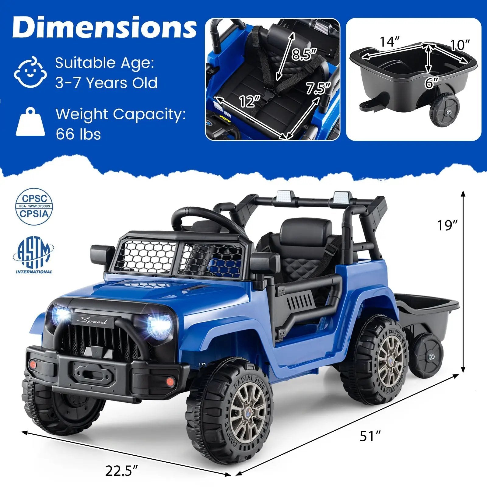 Kids Ride On UTV Car with Detachable Trailer 12V Battery Powered Ride On Truck by DirectDeals