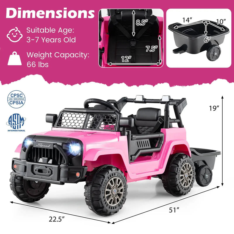 Kids Ride On UTV Car with Detachable Trailer 12V Battery Powered Ride On Truck by DirectDeals