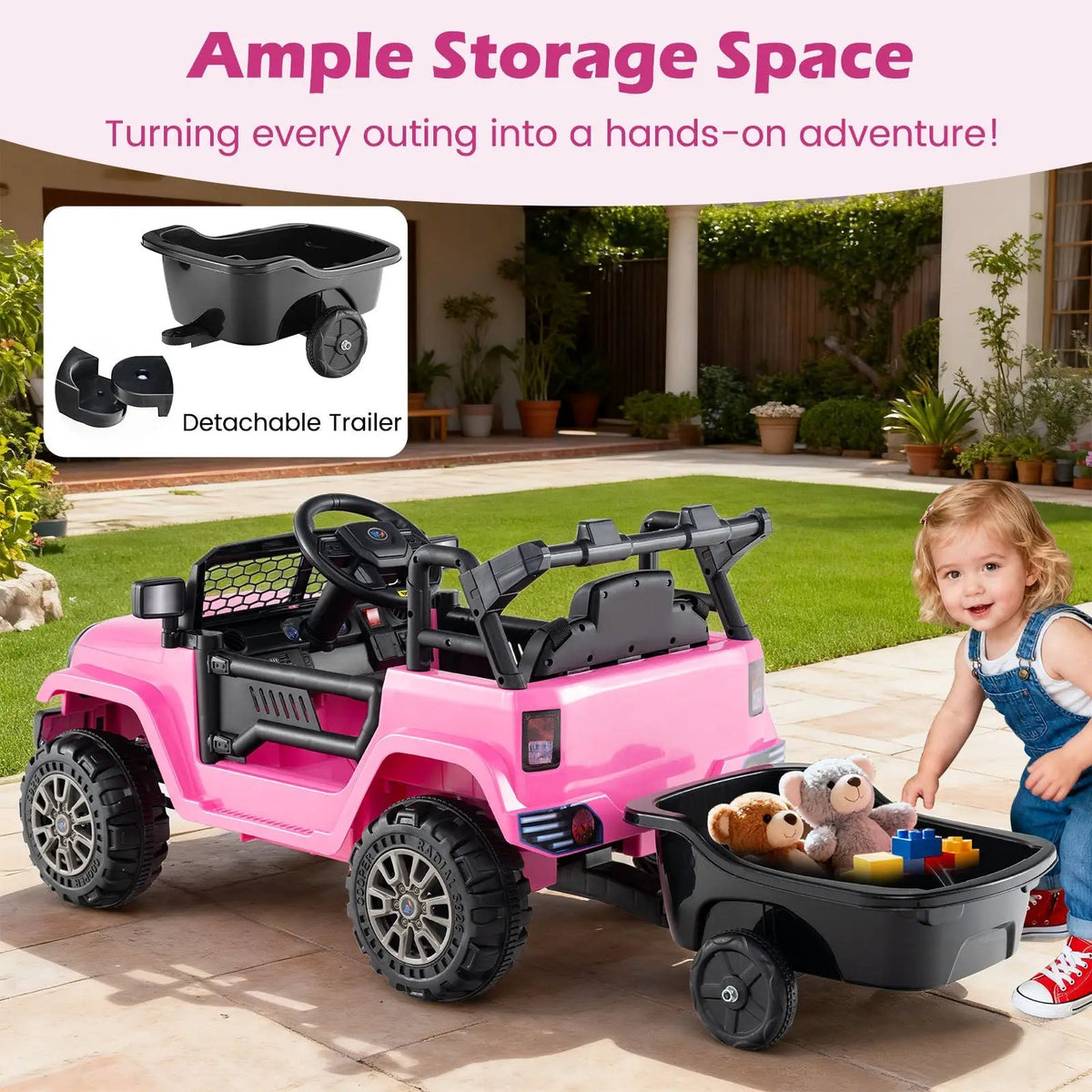 Kids Ride On UTV Car with Detachable Trailer 12V Battery Powered Ride On Truck, photo 24 of 24