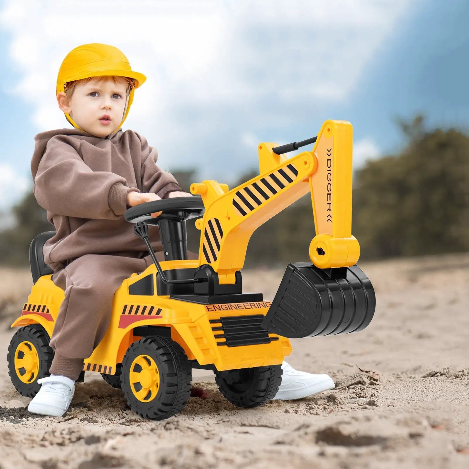 Kids Ride on Excavator with Adjustable Shovel-Yellow by DirectDeals