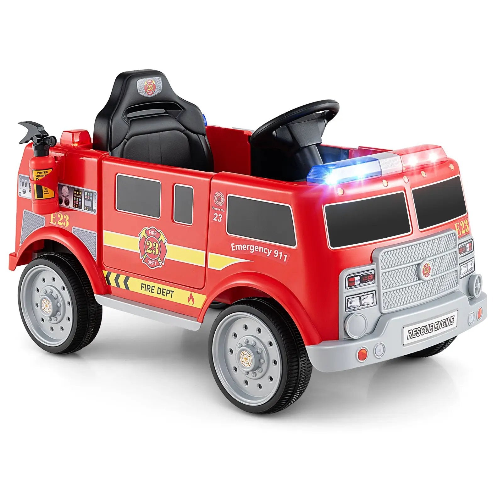 Kids Ride on Fire Truck with Remote Control and Extinguisher-Red by DirectDeals