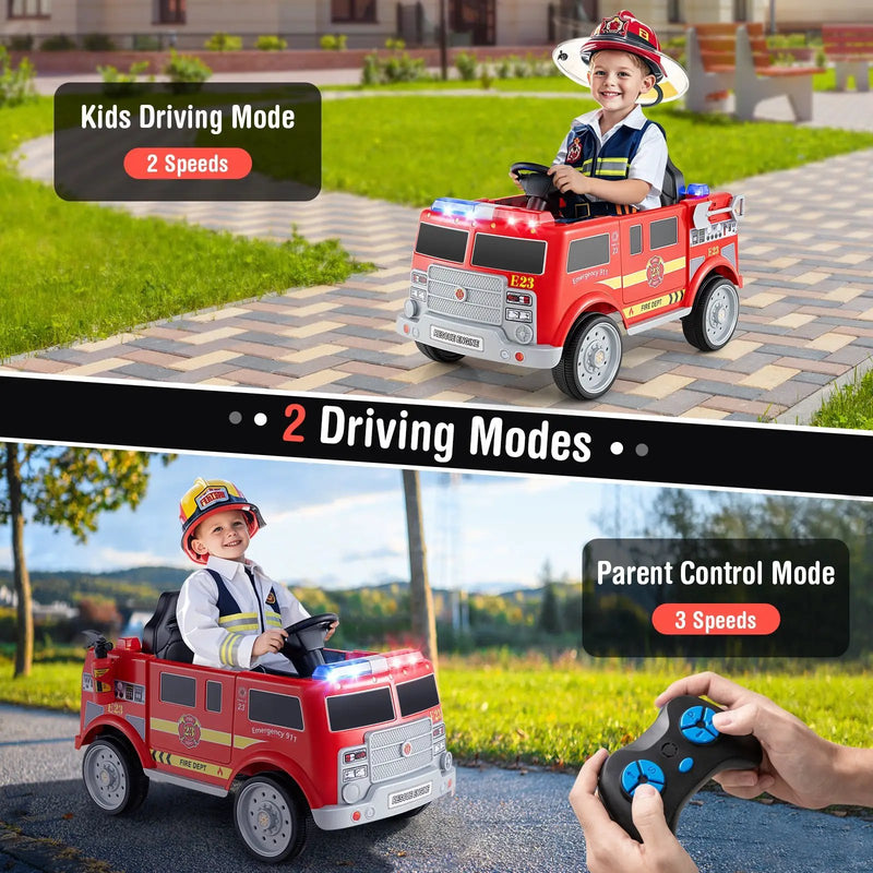 Kids Ride on Fire Truck with Remote Control and Extinguisher-Red by DirectDeals