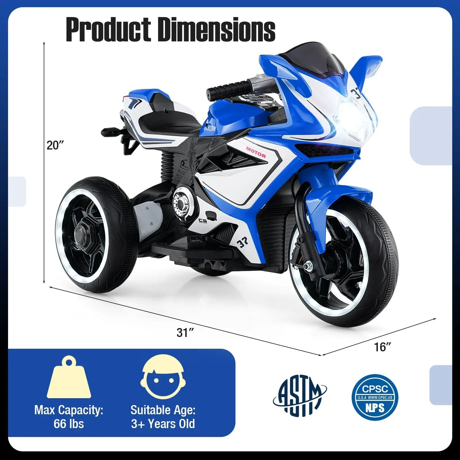 Kids Ride on Motorcycle 6V Battery Powered Mini Electric Motorbike with LED Lights by DirectDeals