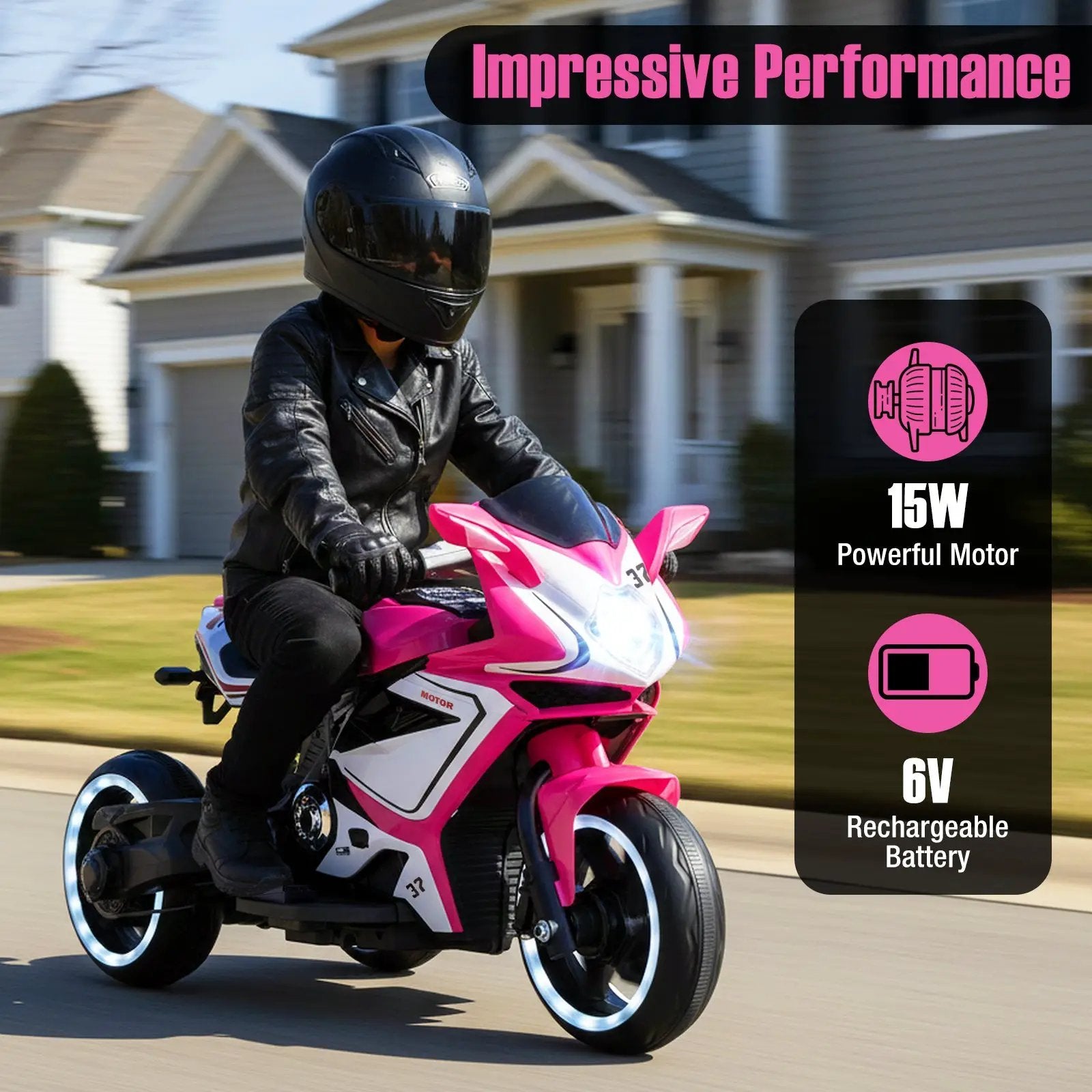 Kids Ride on Motorcycle 6V Battery Powered Mini Electric Motorbike with LED Lights by DirectDeals