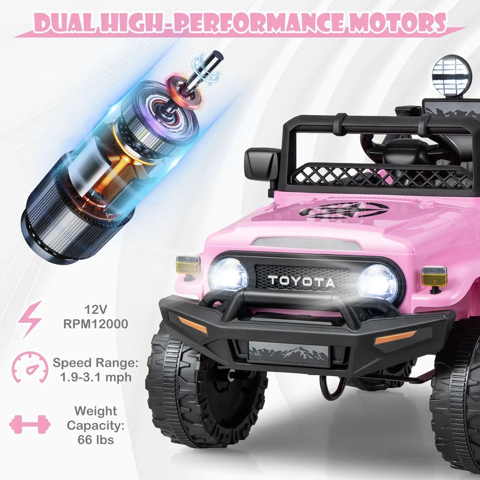 12V 7Ah Licensed Toyota FJ Cruiser Electric Car with Remote Control-Pink by DirectDeals