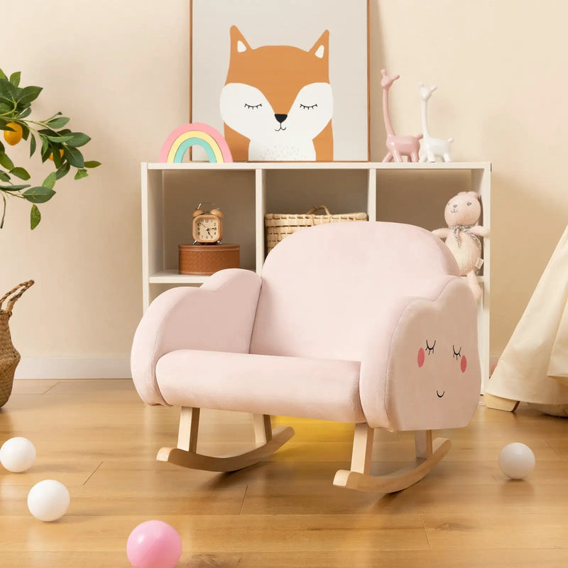 Upholstered Toddler Rocker with Solid Wood Legs and Non-slip Foot Pads-Pink by DirectDeals