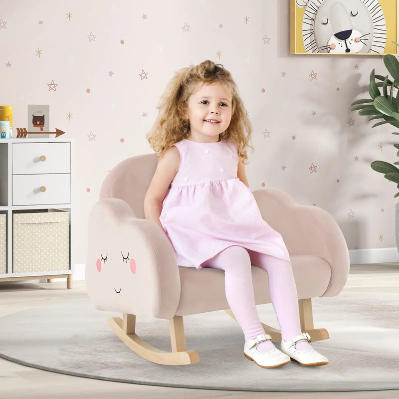 Upholstered Toddler Rocker with Solid Wood Legs and Non-slip Foot Pads-Pink by DirectDeals