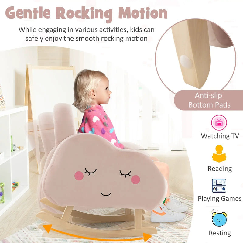 Upholstered Toddler Rocker with Solid Wood Legs and Non-slip Foot Pads-Pink by DirectDeals