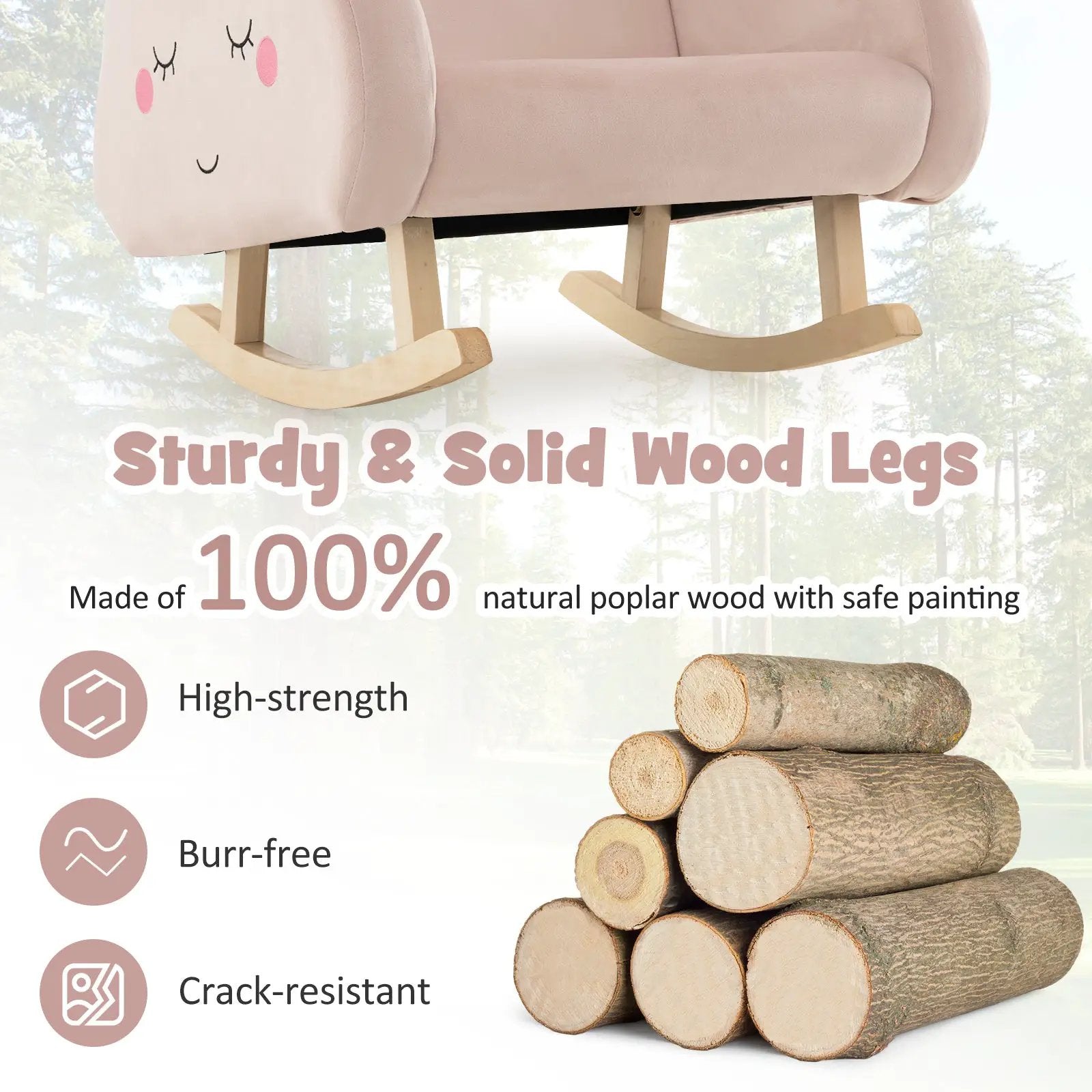 Upholstered Toddler Rocker with Solid Wood Legs and Non-slip Foot Pads-Pink by DirectDeals