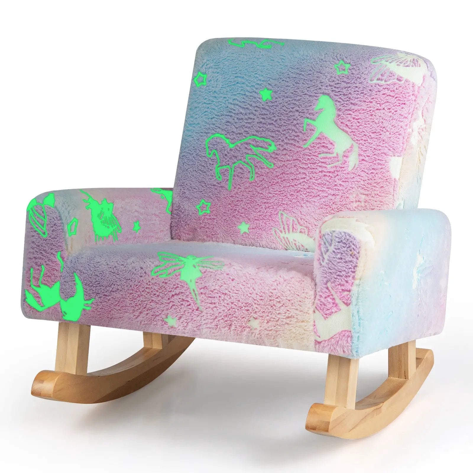 Kids Rocking Chair Upholstered Flannel Children Rocker with Solid Poplar Wood Rocking Feet by DirectDeals
