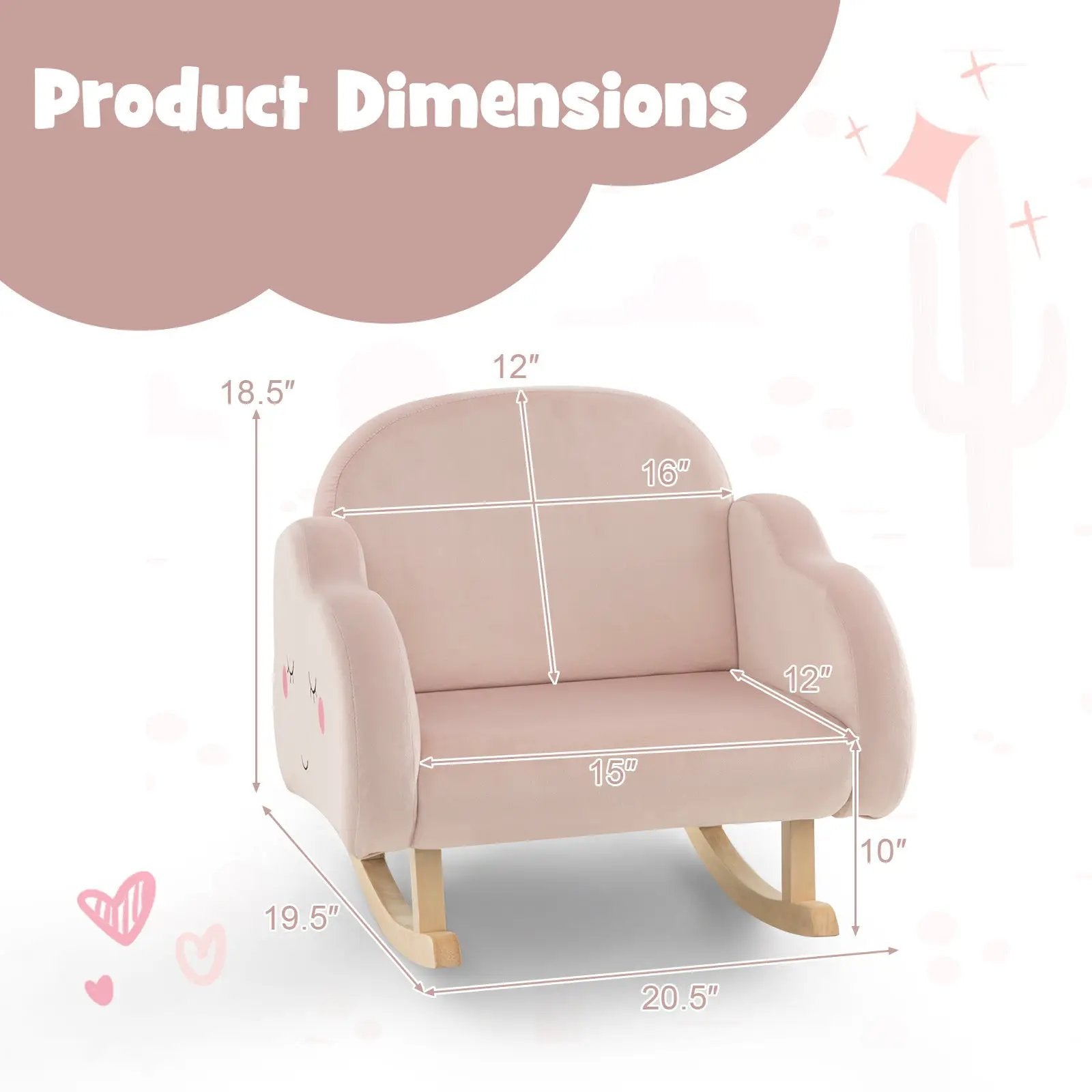 Upholstered Toddler Rocker with Solid Wood Legs and Non-slip Foot Pads-Pink by DirectDeals