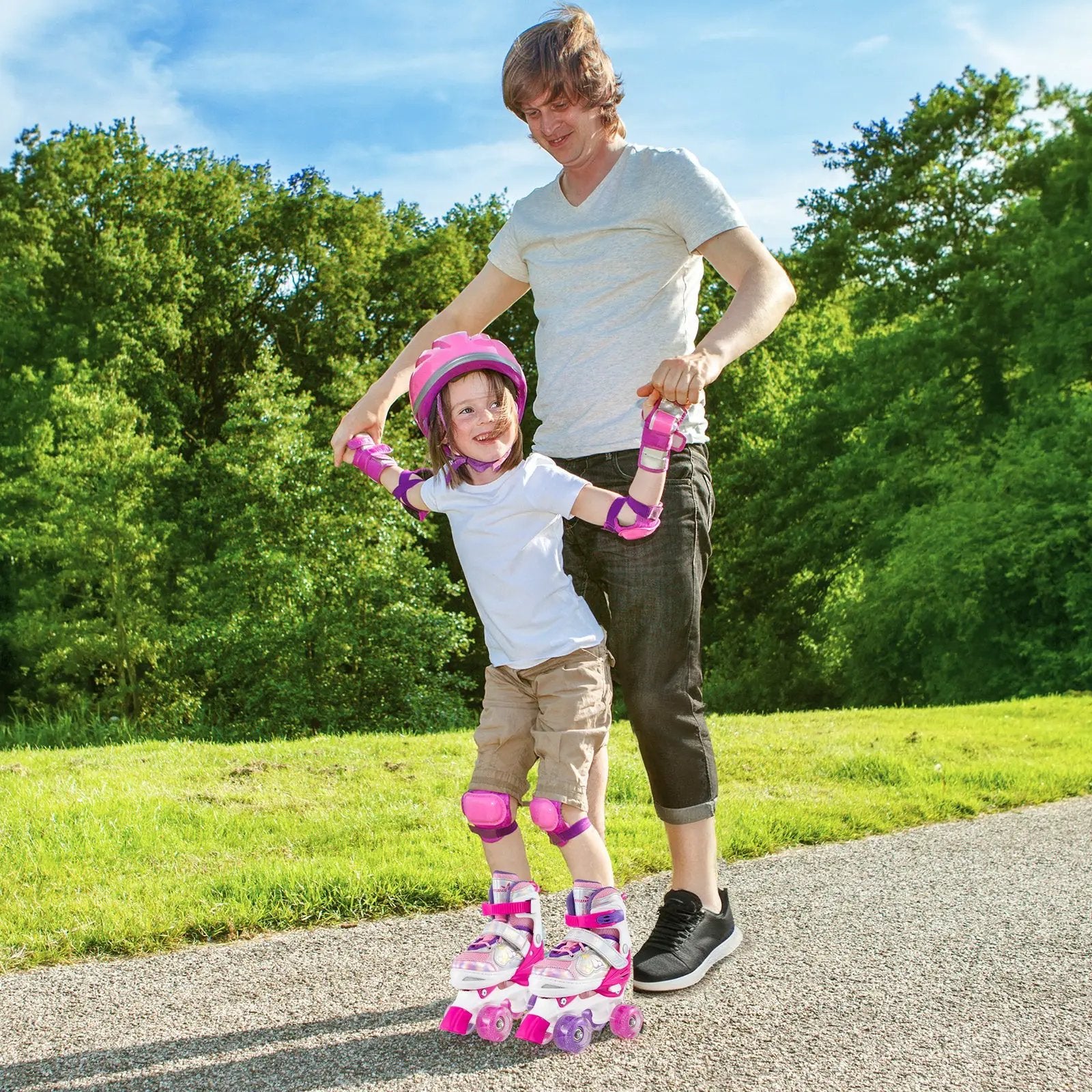 Kids Roller Skates 4 Sizes Adjustable Quad Skates with Light-up Wheels and Safety Protection by DirectDeals