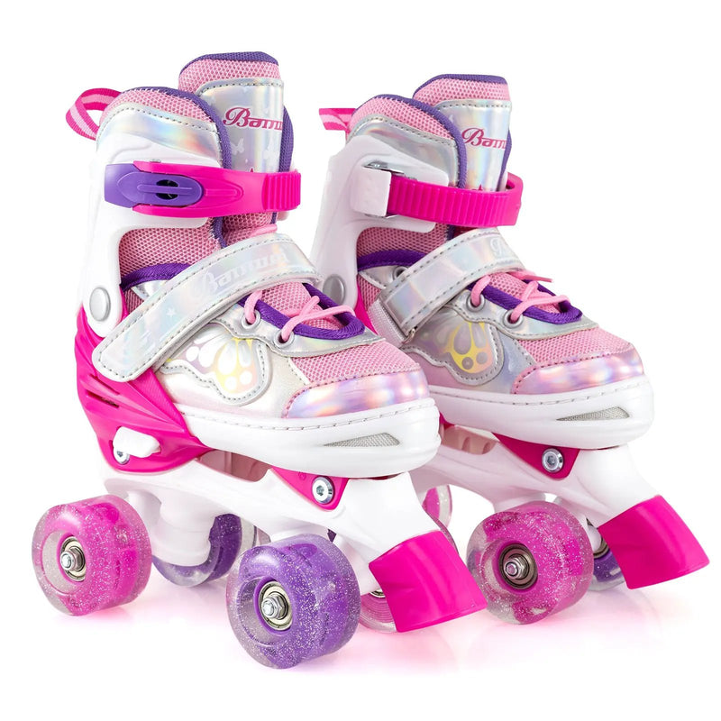 Kids Roller Skates 4 Sizes Adjustable Quad Skates with Light-up Wheels and Safety Protection by DirectDeals