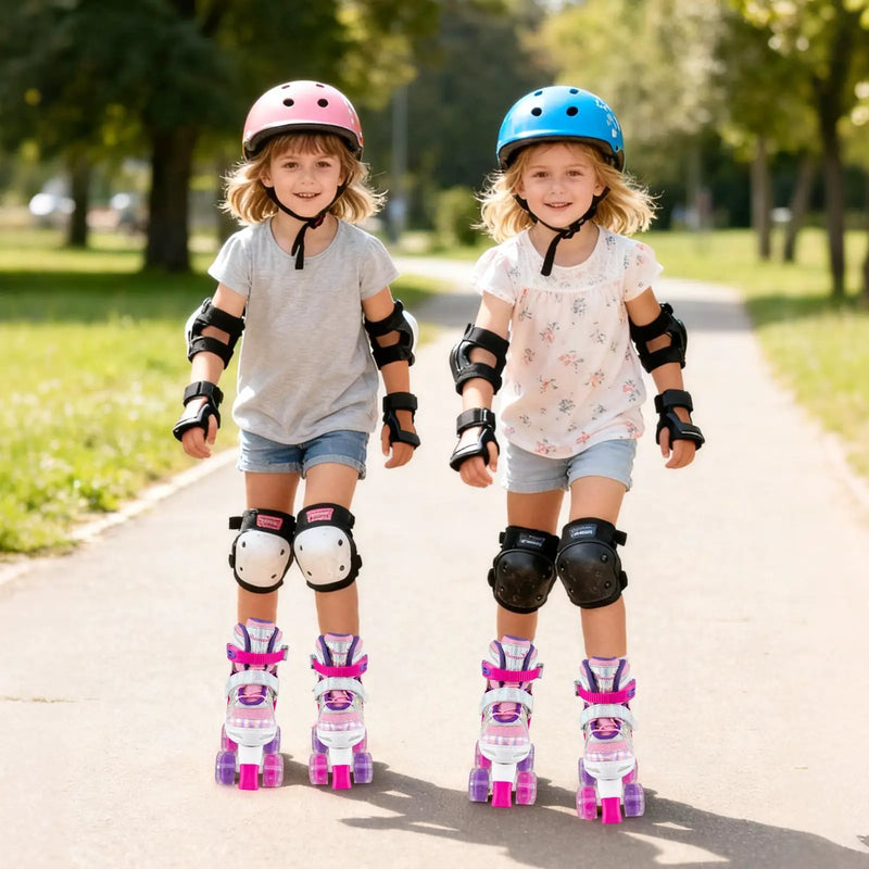Kids Roller Skates 4 Sizes Adjustable Quad Skates with Light-up Wheels and Safety Protection by DirectDeals