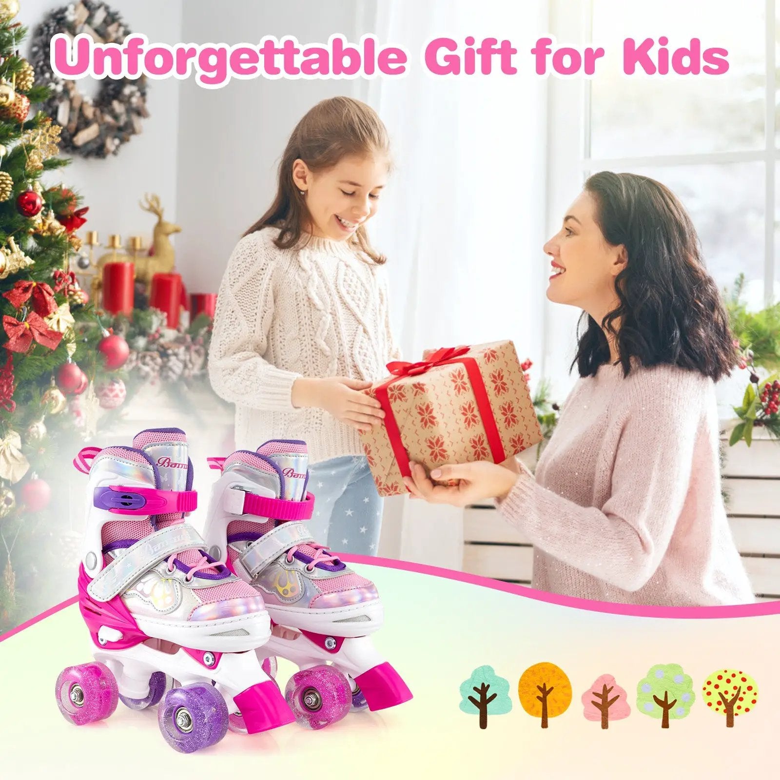 Kids Roller Skates 4 Sizes Adjustable Quad Skates with Light-up Wheels and Safety Protection by DirectDeals
