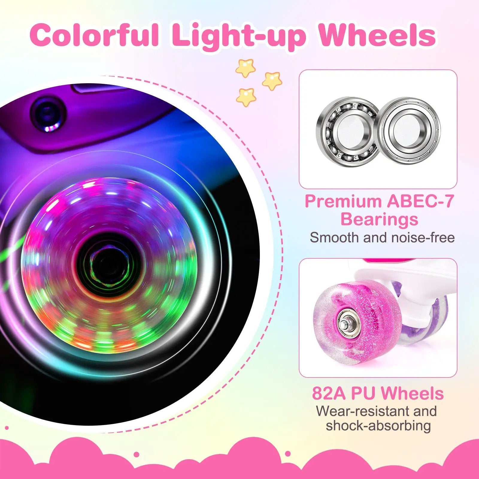 Kids Roller Skates 4 Sizes Adjustable Quad Skates with Light-up Wheels and Safety Protection by DirectDeals