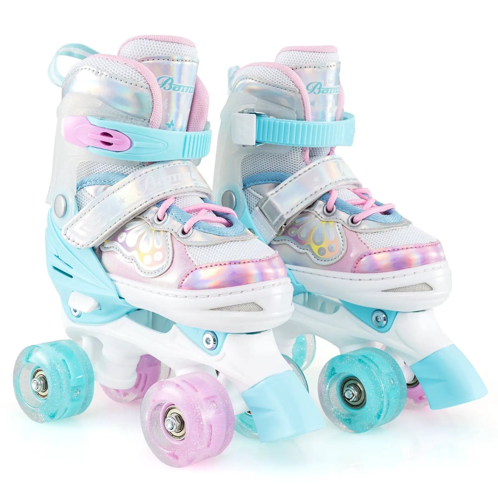 Kids Roller Skates 4 Sizes Adjustable Quad Skates with Light-up Wheels and Safety Protection by DirectDeals