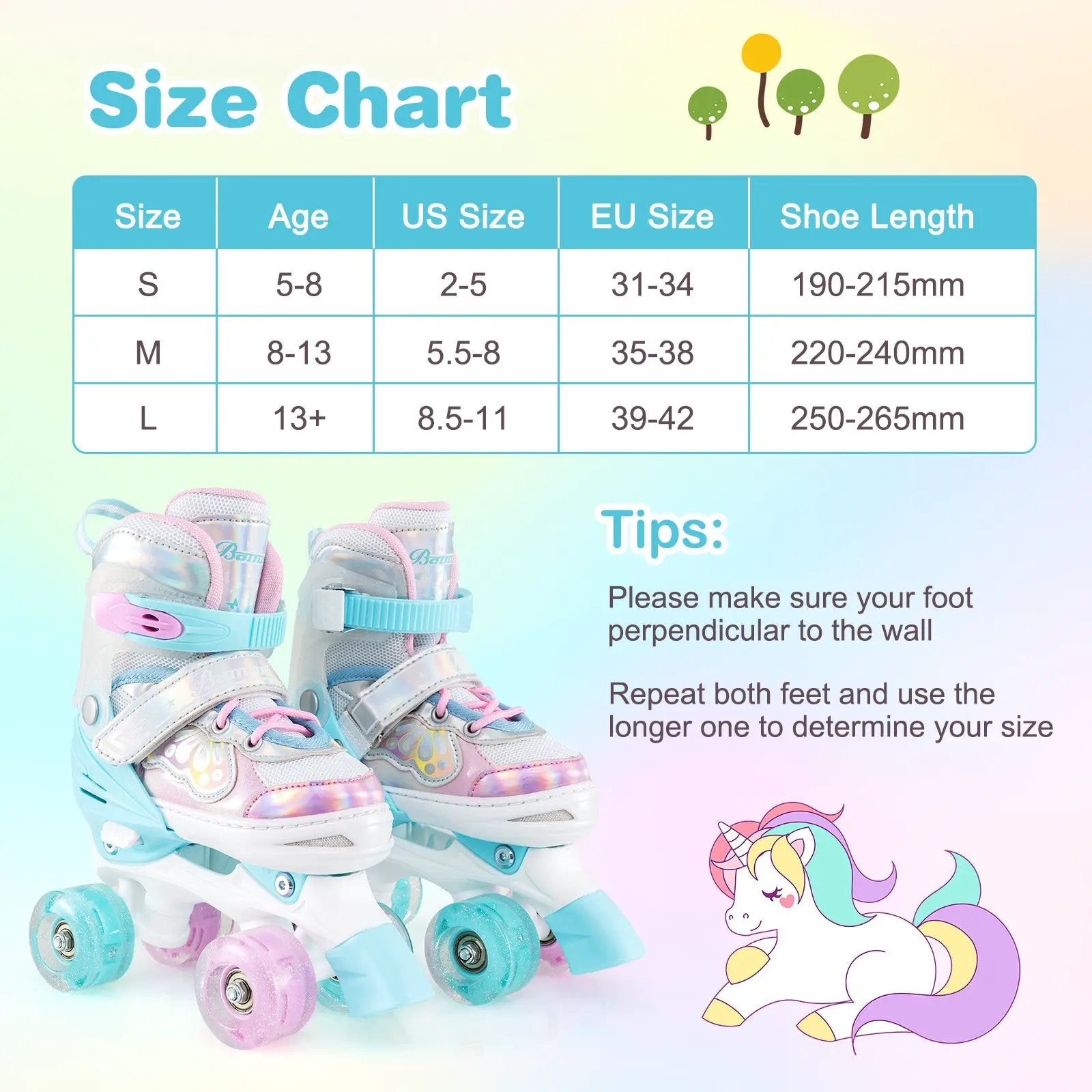 Kids Roller Skates 4 Sizes Adjustable Quad Skates with Light-up Wheels and Safety Protection by DirectDeals