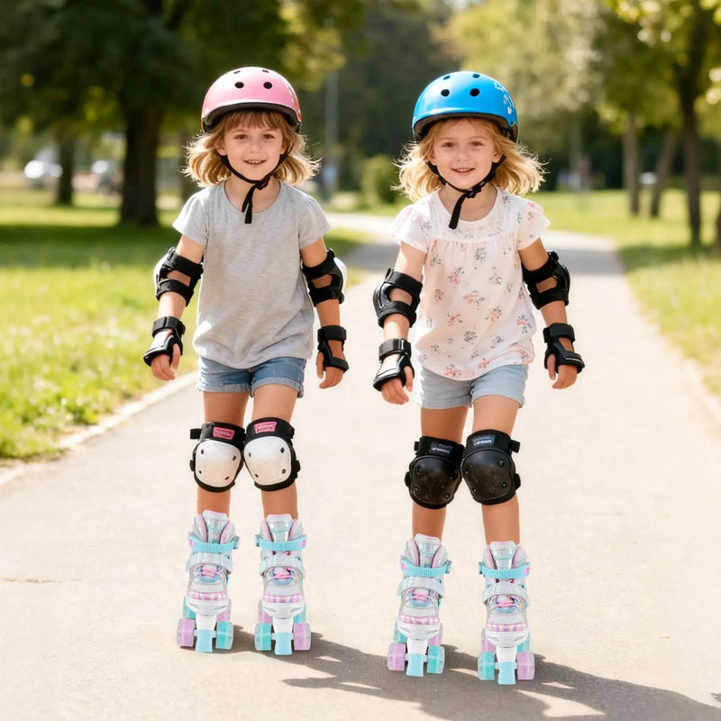 Kids Roller Skates 4 Sizes Adjustable Quad Skates with Light-up Wheels and Safety Protection by DirectDeals