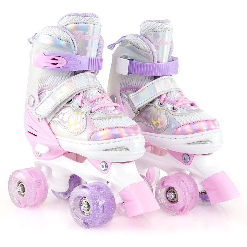 Kids Roller Skates 4 Sizes Adjustable Quad Skates with Light-up Wheels and Safety Protection by DirectDeals
