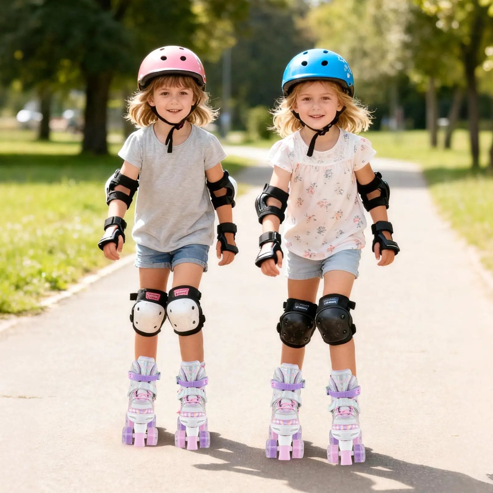 Kids Roller Skates 4 Sizes Adjustable Quad Skates with Light-up Wheels and Safety Protection by DirectDeals