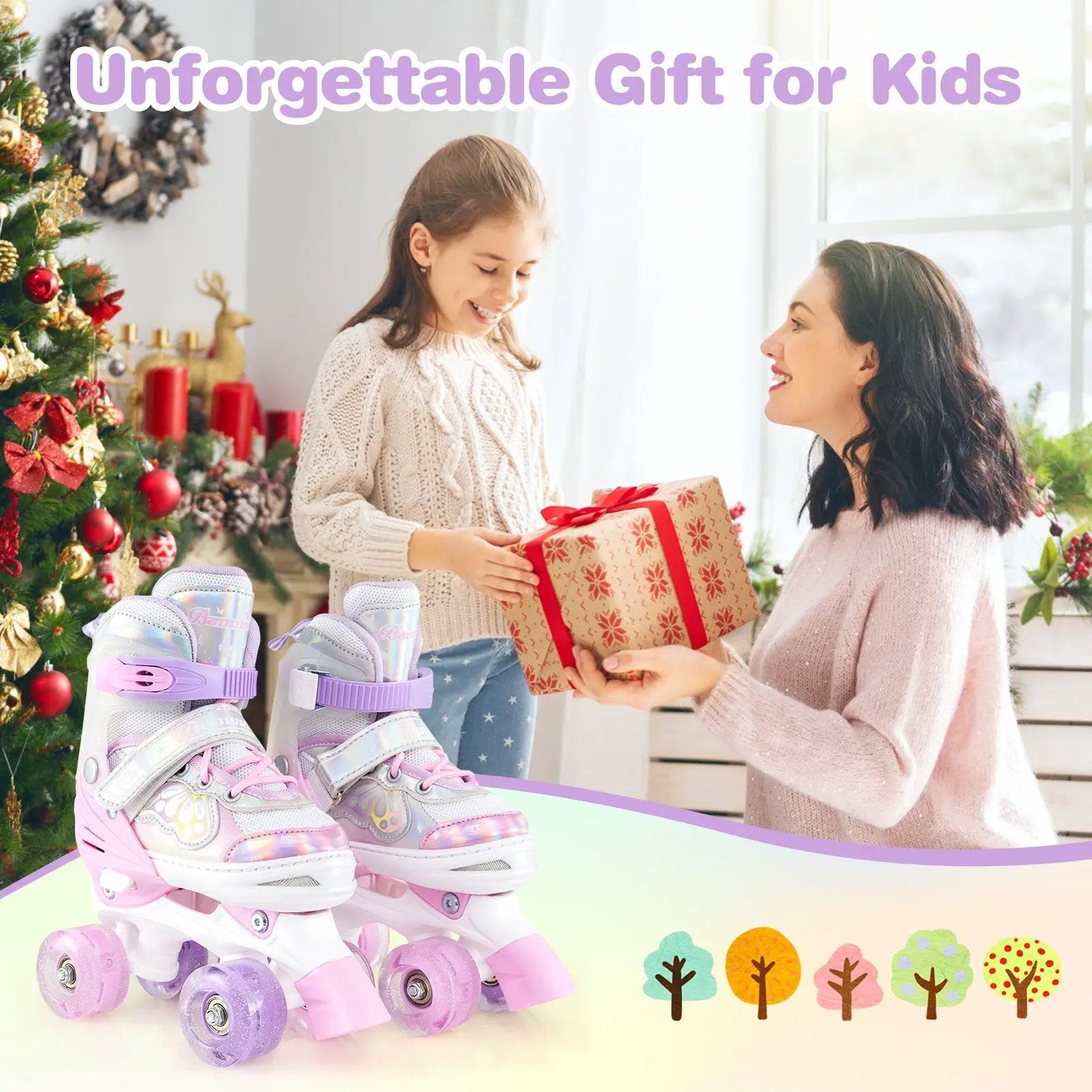 Kids Roller Skates 4 Sizes Adjustable Quad Skates with Light-up Wheels and Safety Protection by DirectDeals