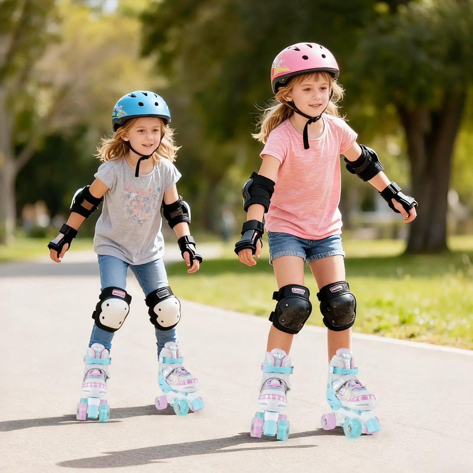 Kids Roller Skates 4 Sizes Adjustable Quad Skates with Light-up Wheels by DirectDeals