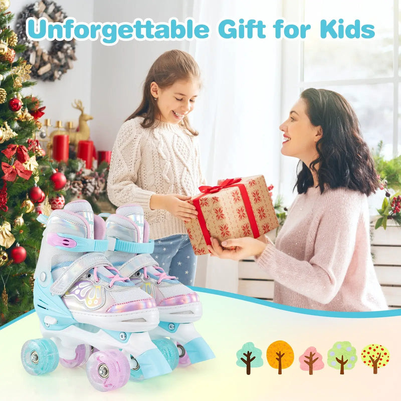 Kids Roller Skates 4 Sizes Adjustable Quad Skates with Light-up Wheels by DirectDeals