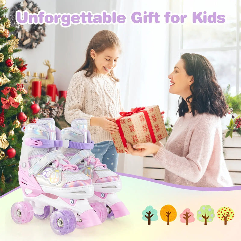 Kids Roller Skates 4 Sizes Adjustable Quad Skates with Light-up Wheels by DirectDeals