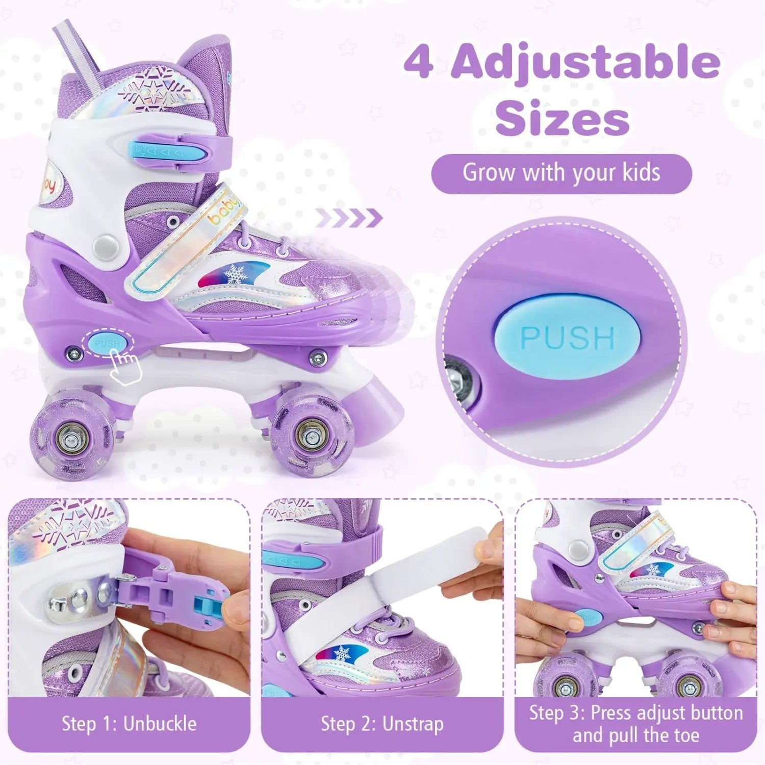 Kids Roller Skates for Girls Boys with Light-up Wheels and Safety Protection by DirectDeals