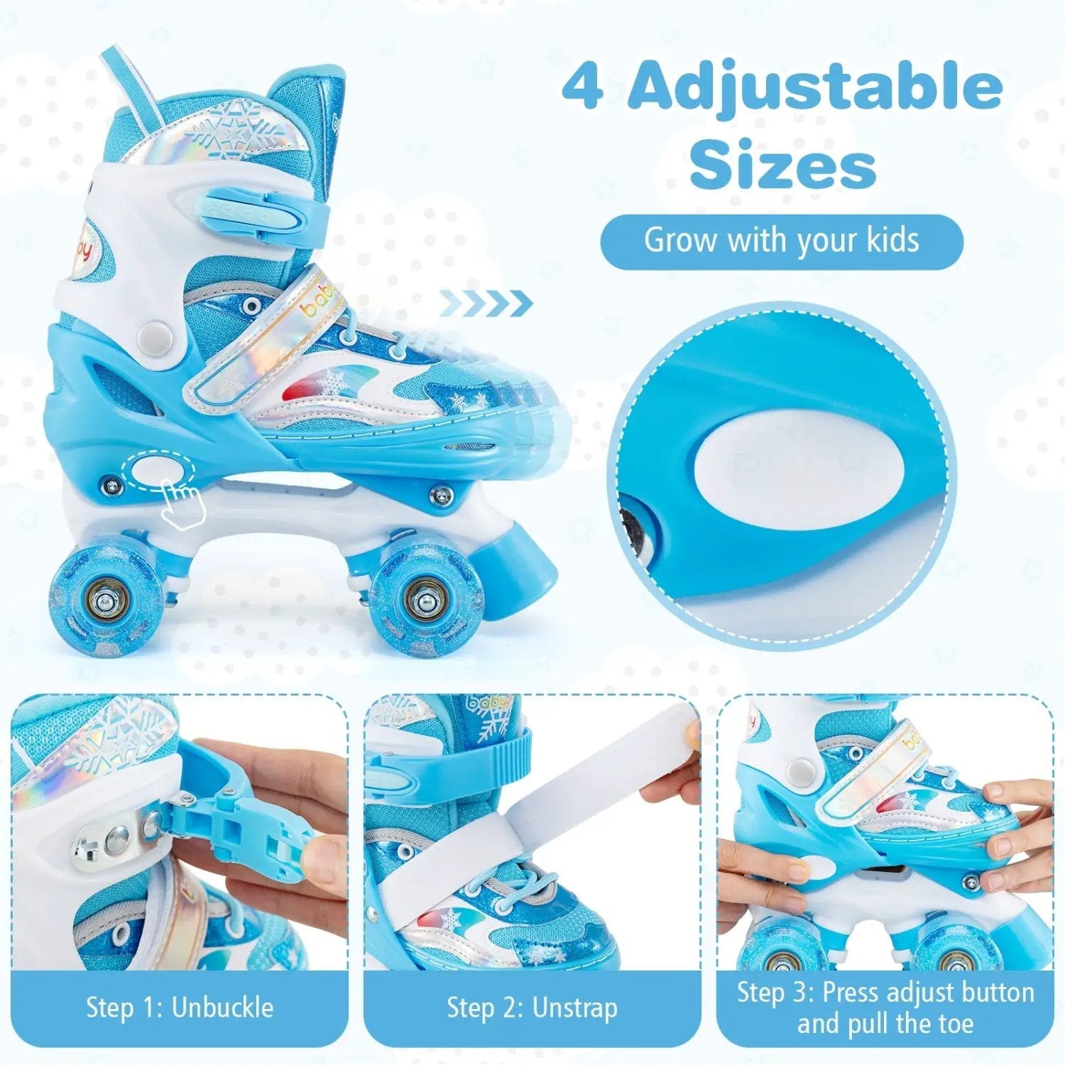 Kids Roller Skates for Girls Boys with Light-up Wheels and Safety Protection by DirectDeals