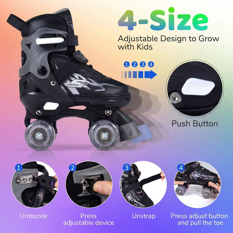 Kids Roller Skates for Girls Boys 4 Sizes Adjustable Quad Skates with Light-up Wheels by DirectDeals