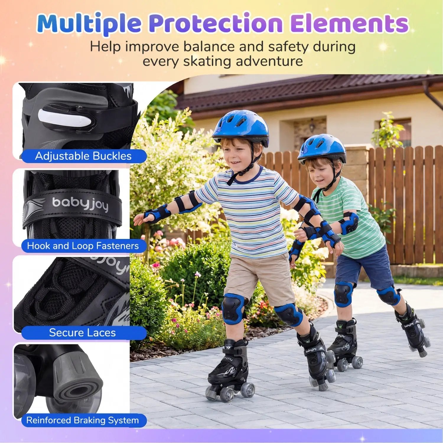 Kids Roller Skates for Girls Boys 4 Sizes Adjustable Quad Skates with Light-up Wheels by DirectDeals