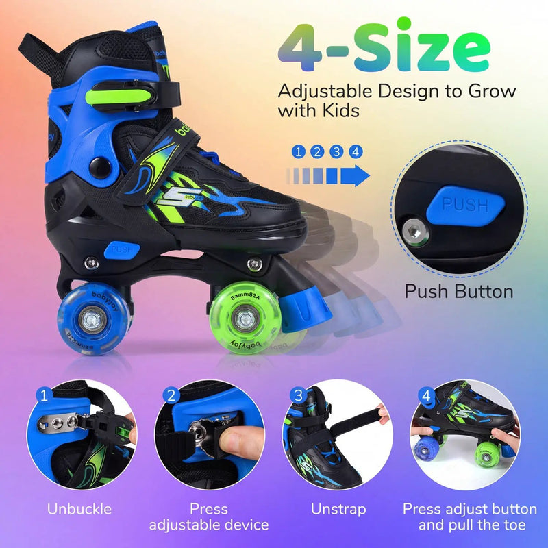 Kids Roller Skates for Girls Boys 4 Sizes Adjustable Quad Skates with Light-up Wheels by DirectDeals