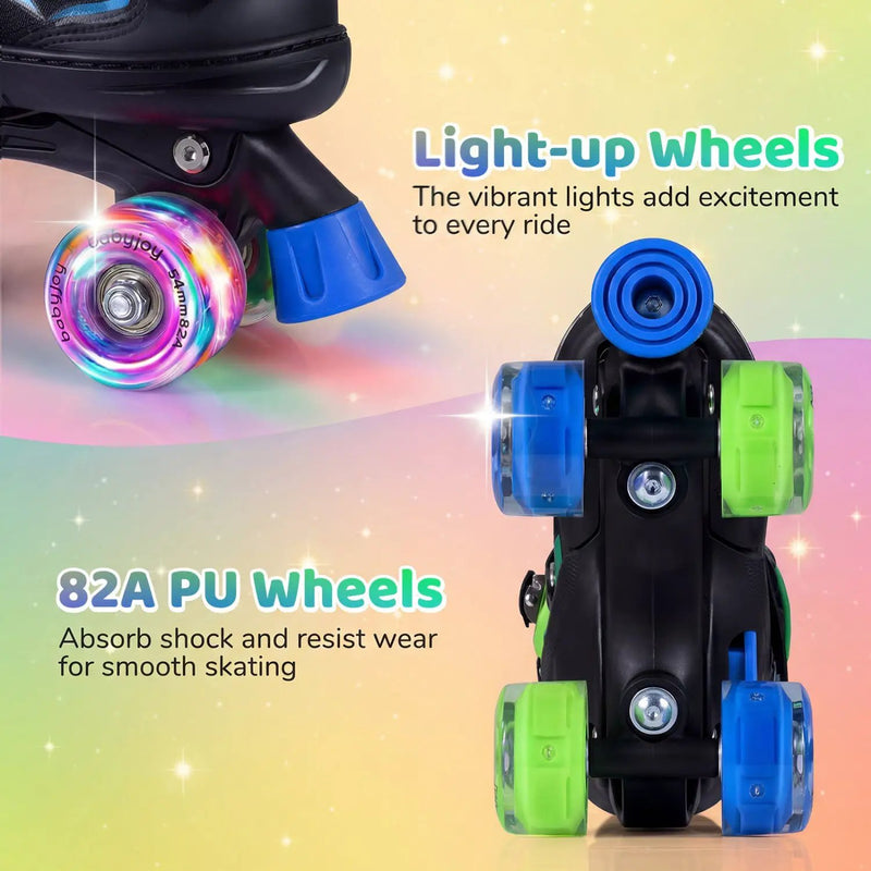 Kids Roller Skates for Girls Boys 4 Sizes Adjustable Quad Skates with Light-up Wheels by DirectDeals