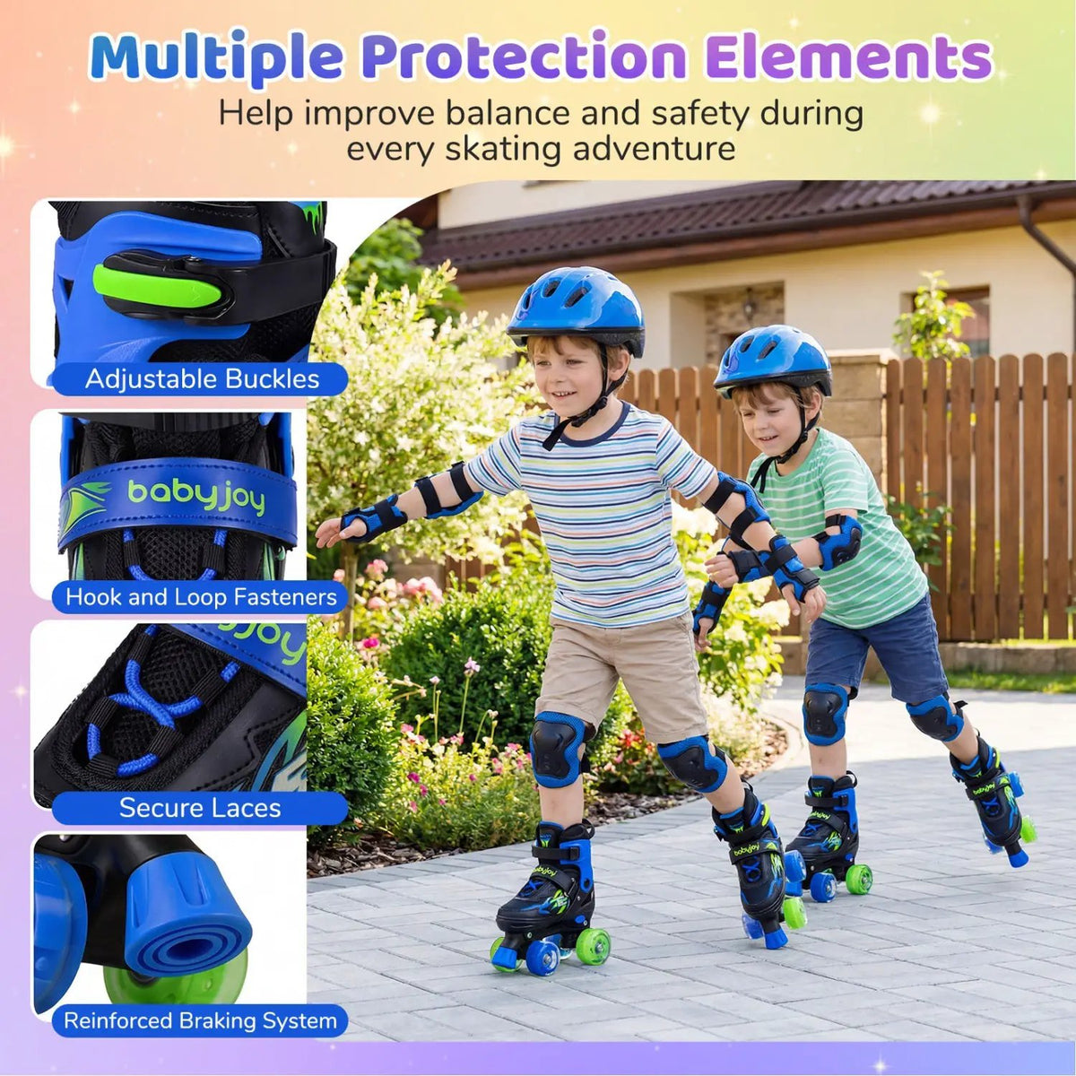 Kids Roller Skates for Girls Boys 4 Sizes Adjustable Quad Skates with Light-up Wheels, photo 23 of 24