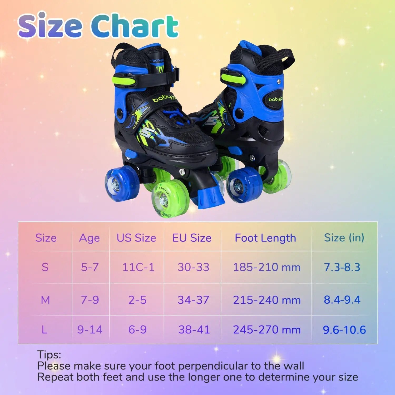 Kids Roller Skates for Girls Boys 4 Sizes Adjustable Quad Skates with Light-up Wheels by DirectDeals