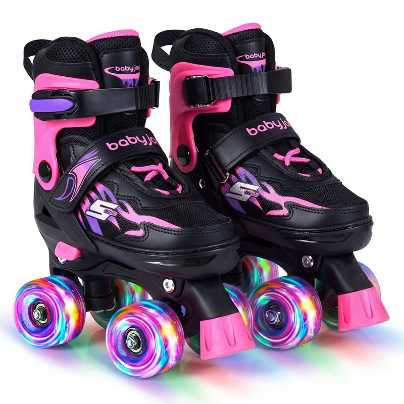 Kids Roller Skates for Girls Boys 4 Sizes Adjustable Quad Skates with Light-up Wheels by DirectDeals